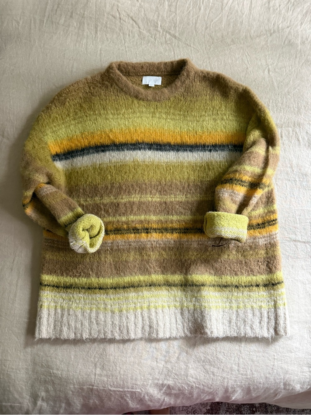 Cozy Striped Crewneck Sweater in Yellow, Brown & Cream